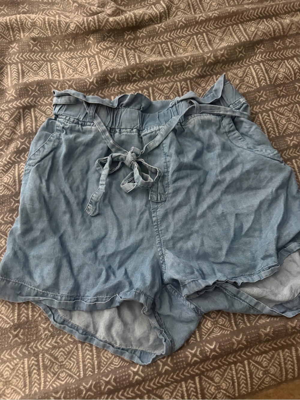 Womens Light Blue Paperbag Waist Women’s Shorts large